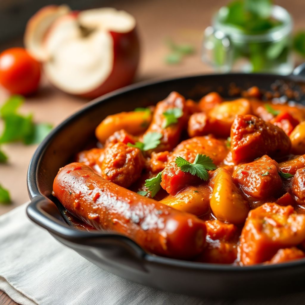 Würzige Shakshuka mit Merguez-Wurst und Paprika