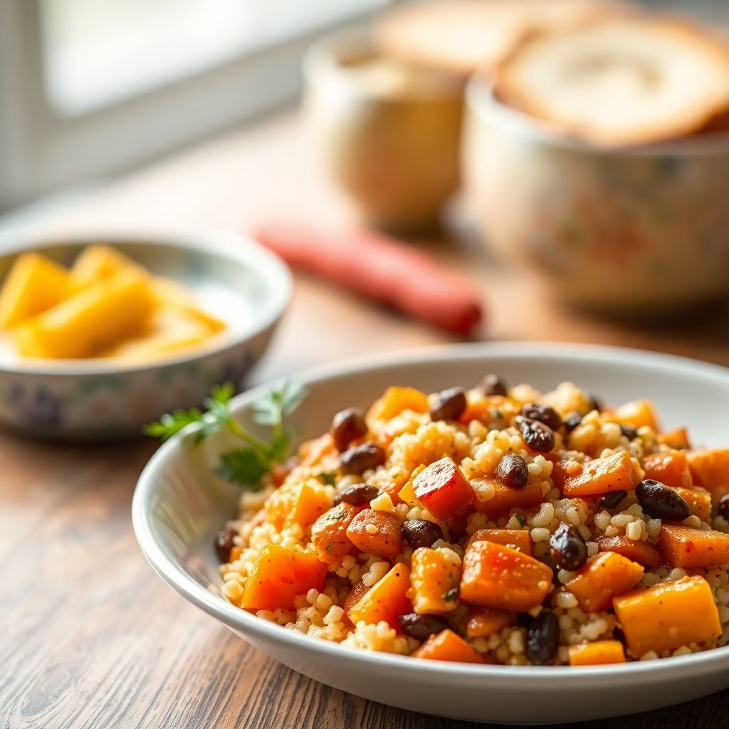 Traditioneller Couscous-Eintopf mit Rosinen und Süßkartoffeln