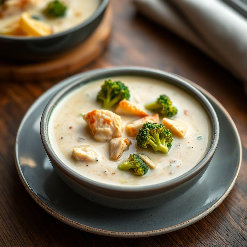 Cremige Chowder-Suppe mit Brokkoli und Hähnchen