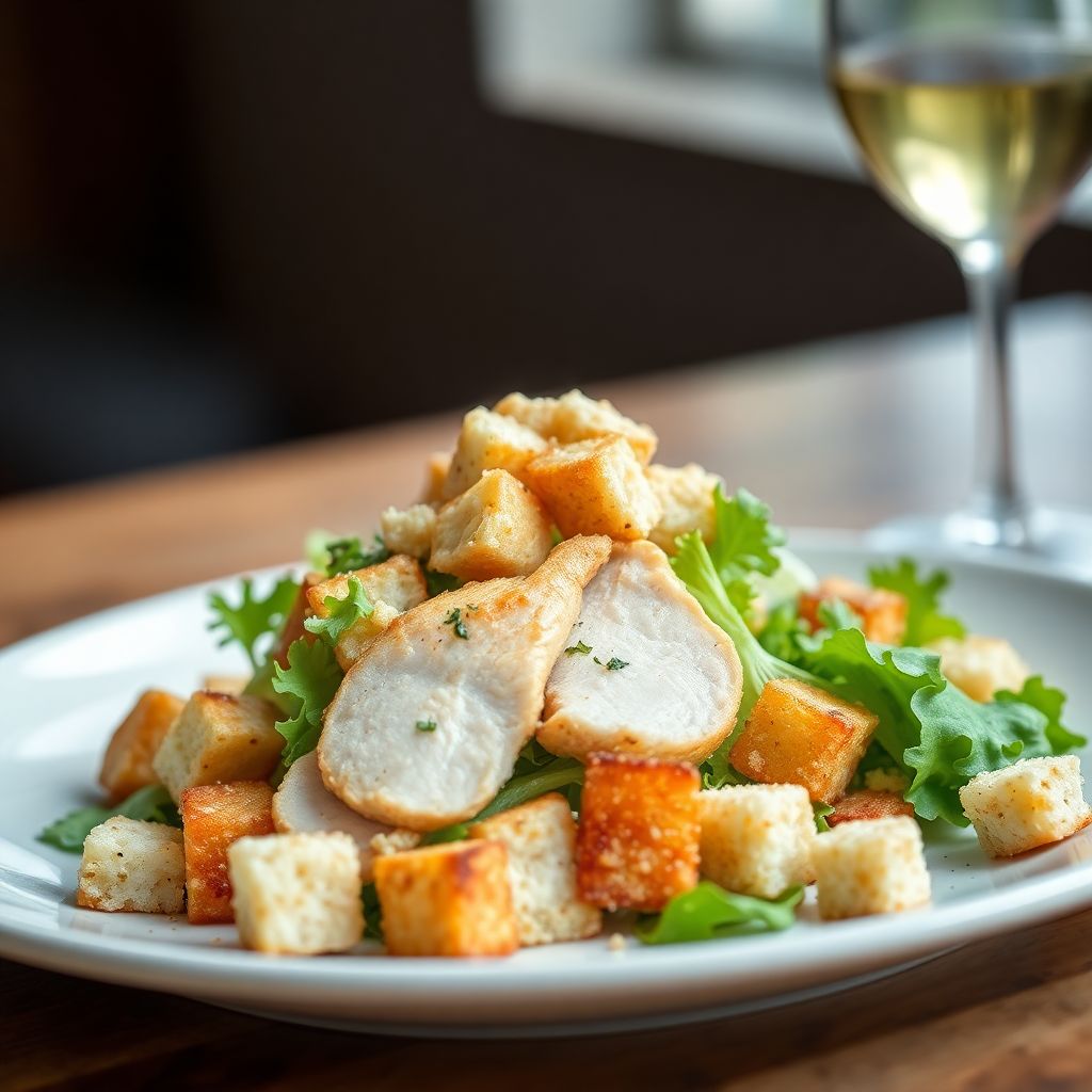 Caesar-Salat mit Hähnchenbrust und Knoblauch-Croutons