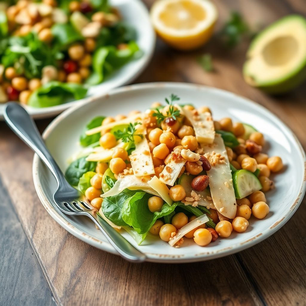 Caesar-Salat mit Kichererbsen und Pinienkernen