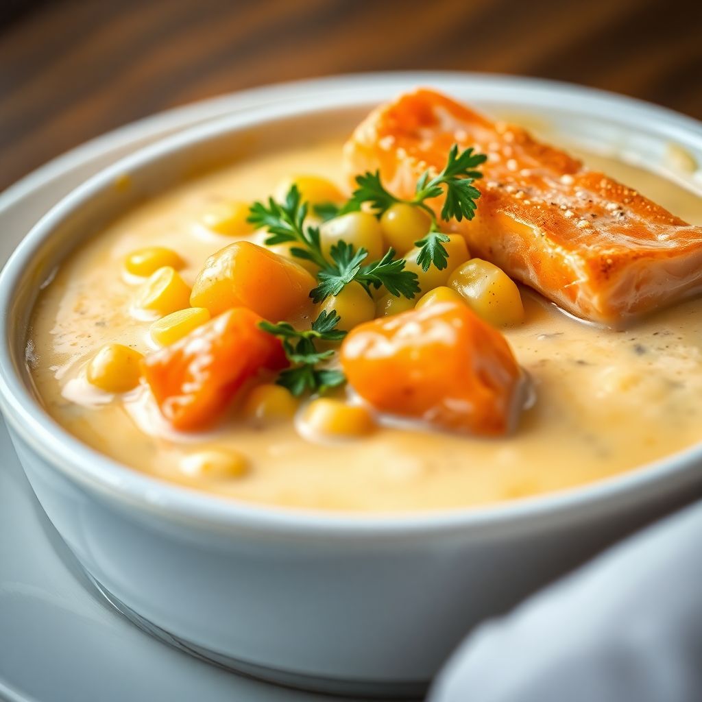 Cremige Chowder-Suppe mit Mais und Lachs