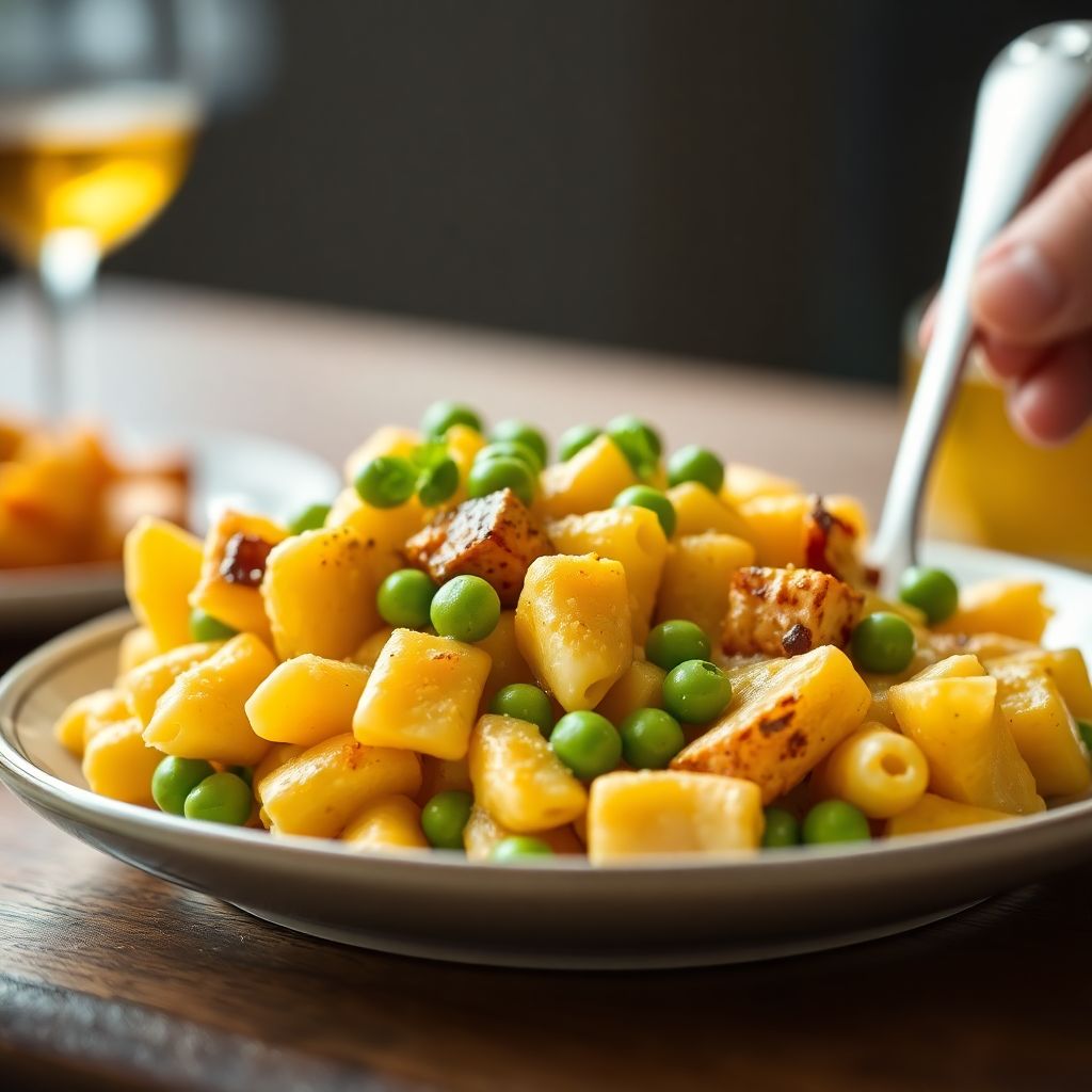 Mac & Cheese mit Räuchertofu und Erbsen