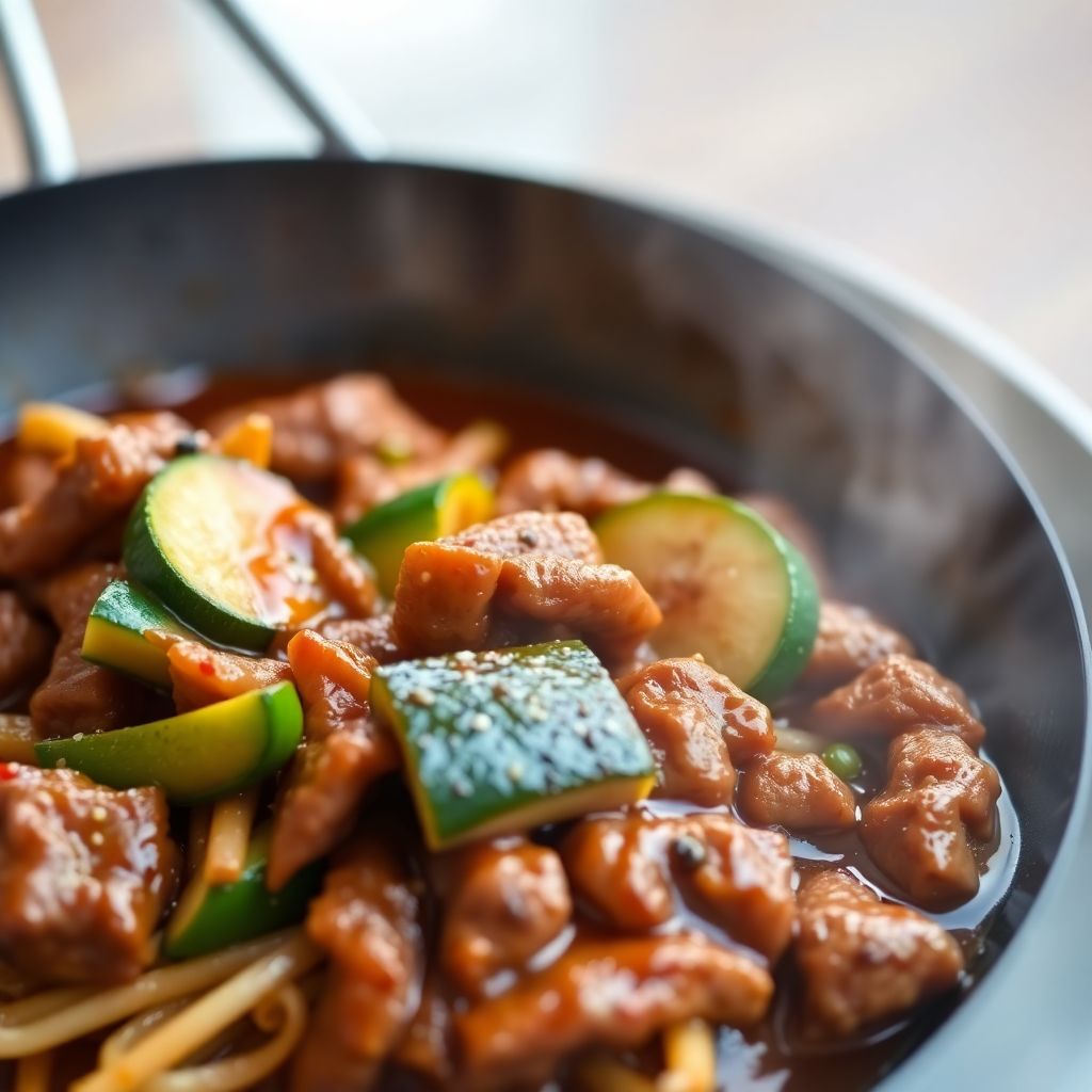 Knusprige Wok-Nudeln mit Rindfleisch und Pak Choi