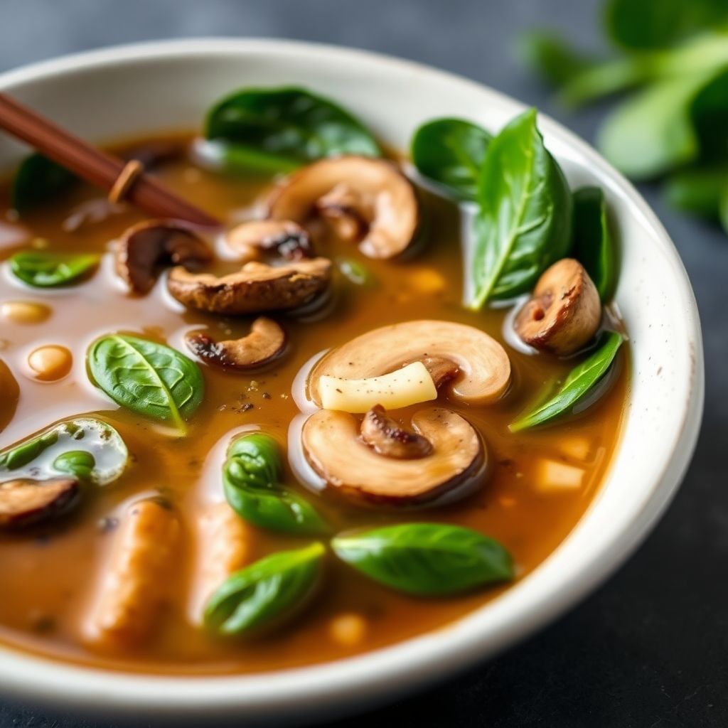 Aromatische Misosuppe mit Shiitake-Pilzen und Babyspinat