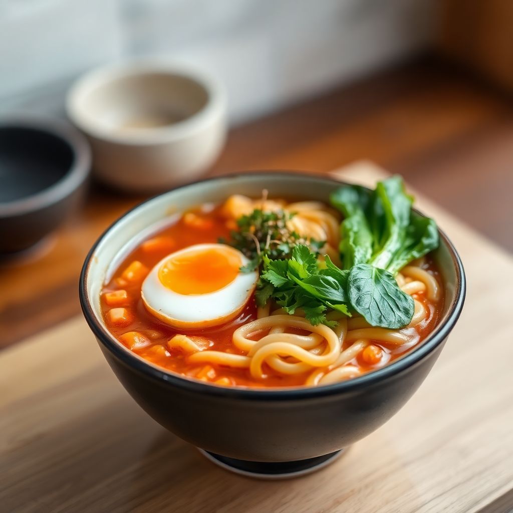 Würziges Ramen mit wachsweichem Ei und Pak Choi