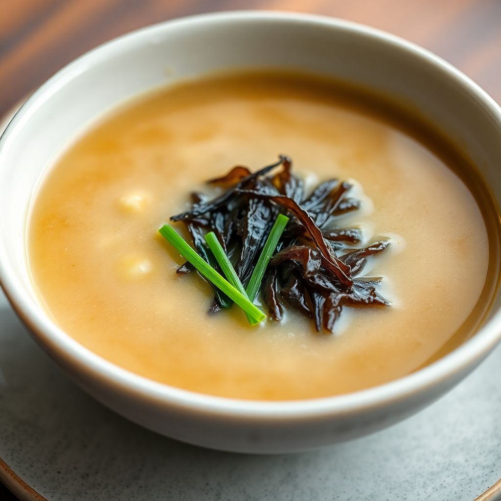 Aromatische Misosuppe mit Wakame-Algen und Schnittlauch
