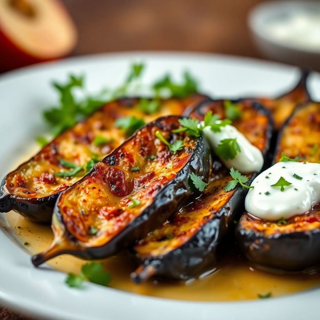 Gebackene Aubergine mit Knoblauchjoghurt