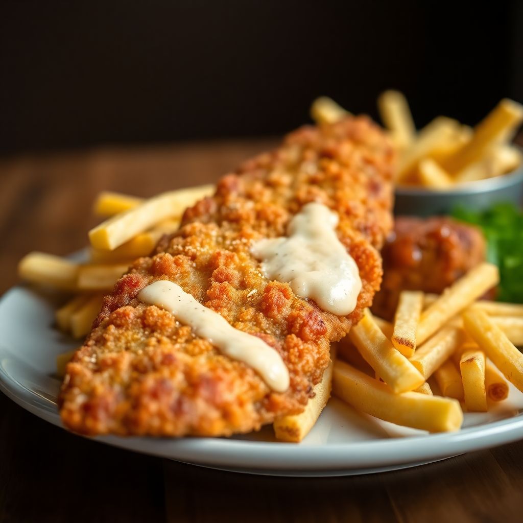 Knuspriges Schnitzel mit Pommes Frites und Schweineschnitzel