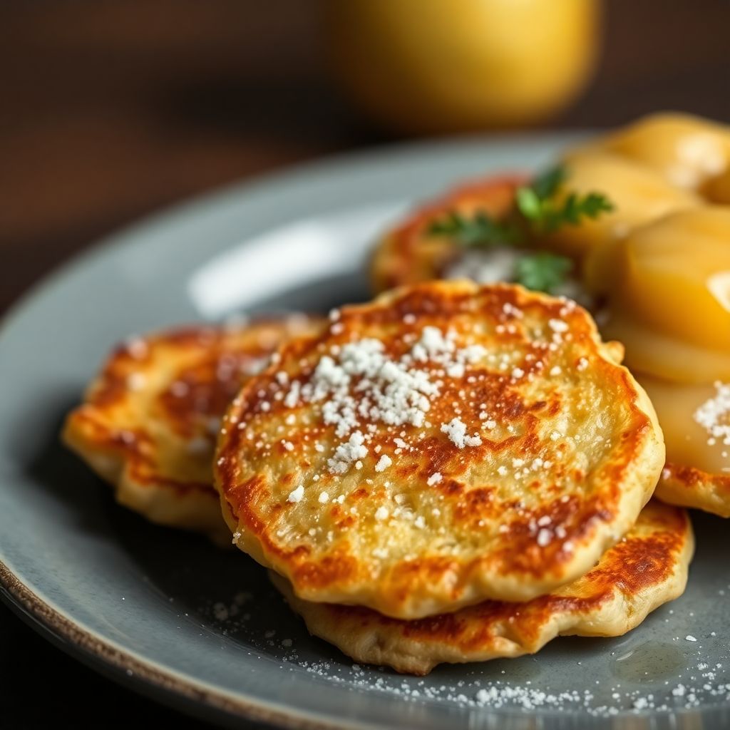 Knusprige Kartoffelpuffer mit Zucker und Apfelmus