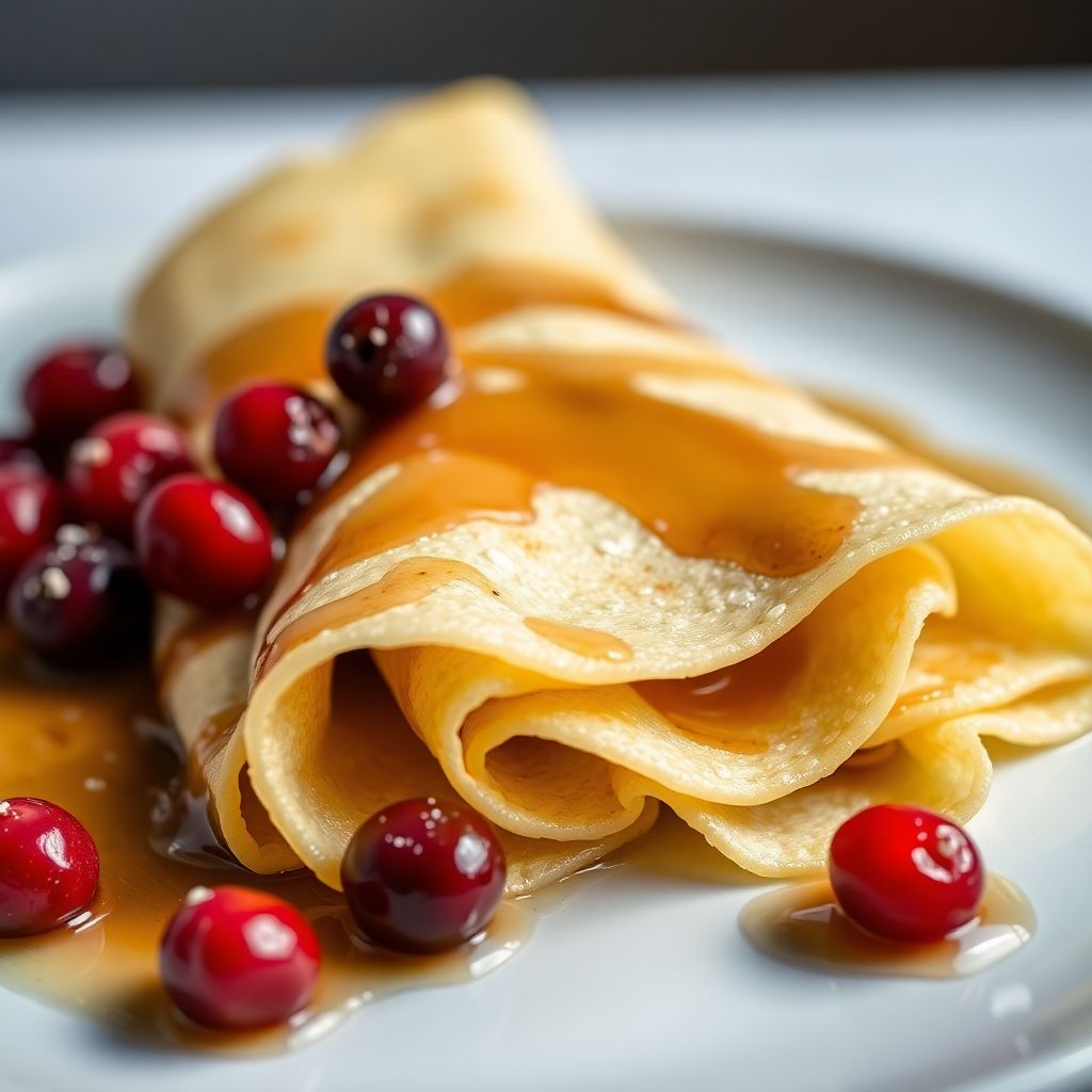 Hauchdünne Crêpes mit Ahornsirup und Preiselbeeren