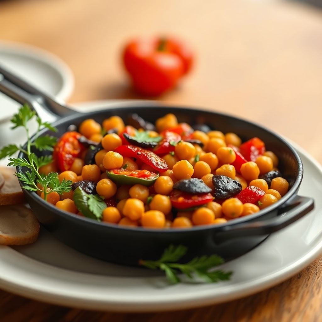 Ratatouille-Gemüsepfanne mit Kichererbsen und Paprika