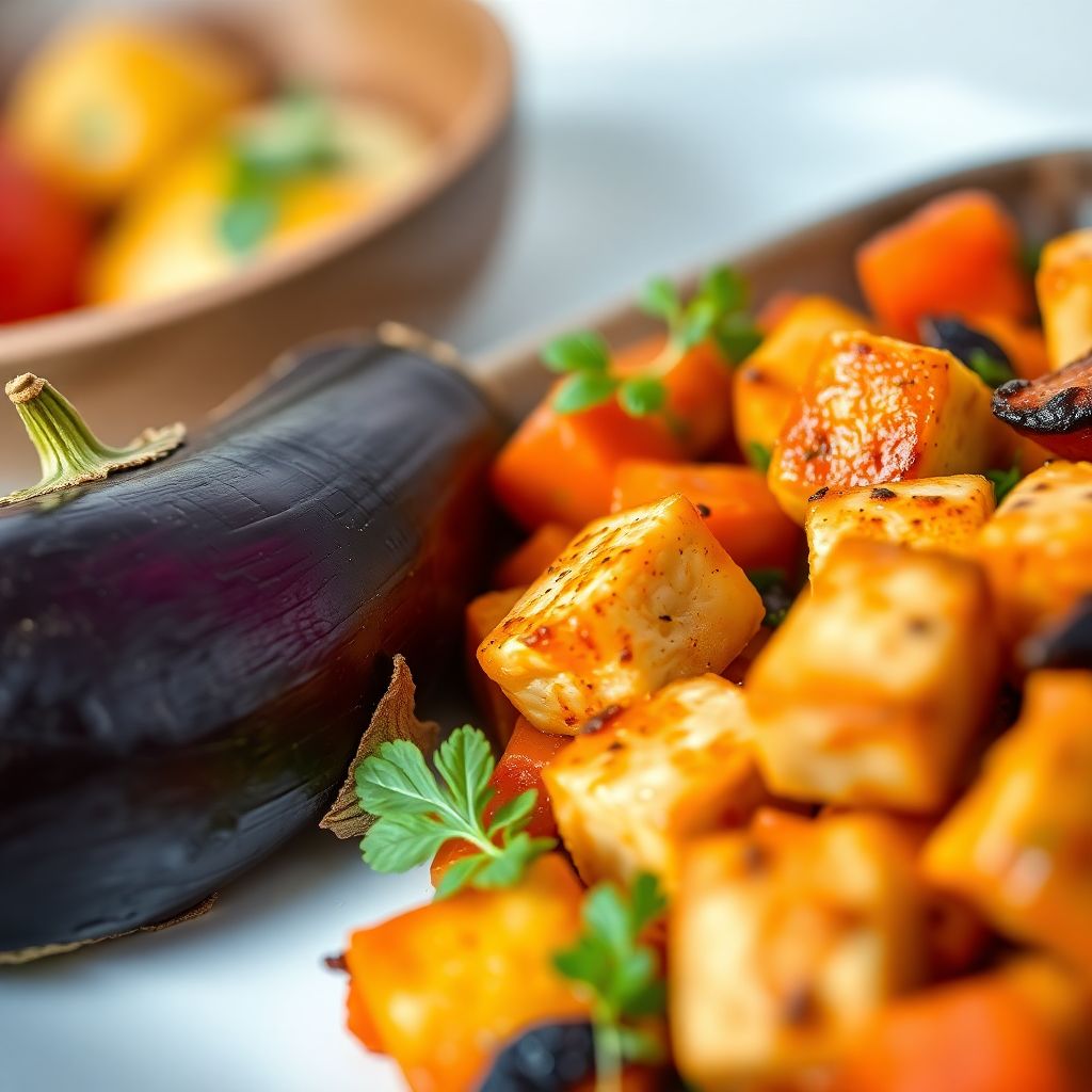 Ratatouille-Gemüsepfanne mit Naturtofu und Auberginen