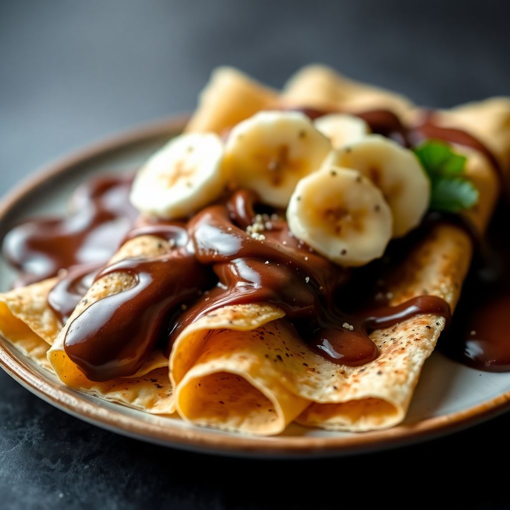 Hauchdünne Crêpes mit Schokocreme und Bananen
