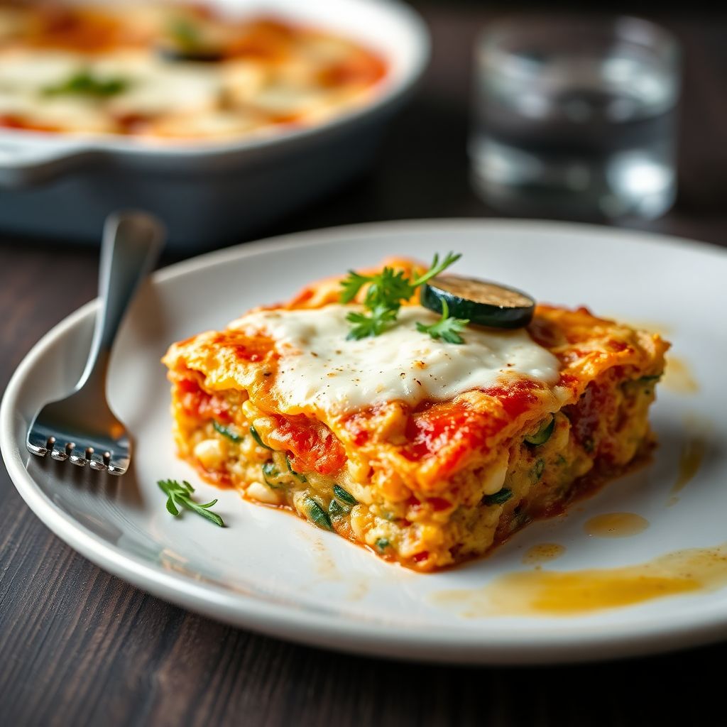 Griechischer Auflauf (Moussaka) mit Käse und Zucchini
