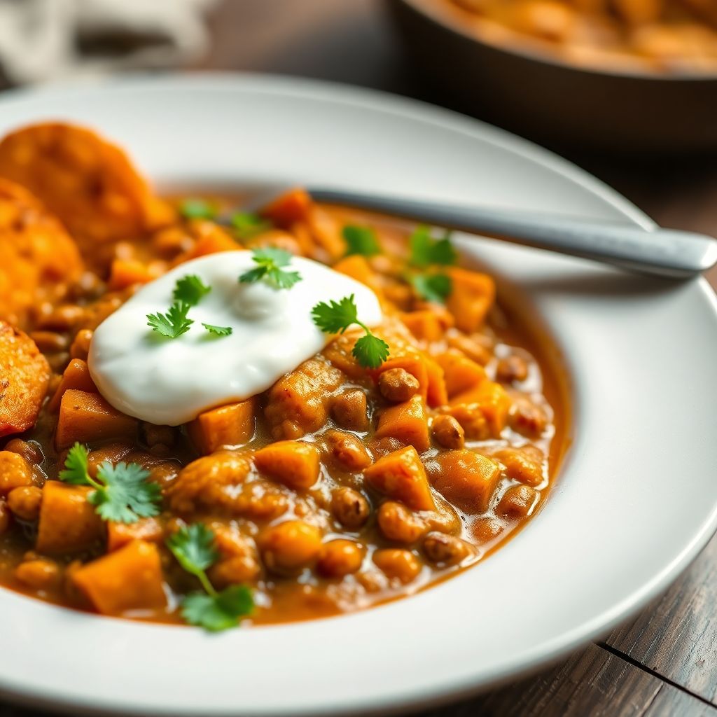 Aromatisches Linsen-Dal mit Süßkartoffeln und Kokos-Sahne