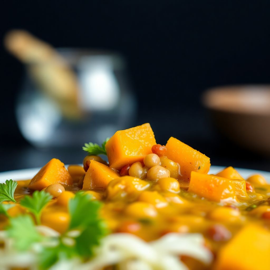 Aromatisches Linsen-Dal mit Ingwer und Kürbisstücken