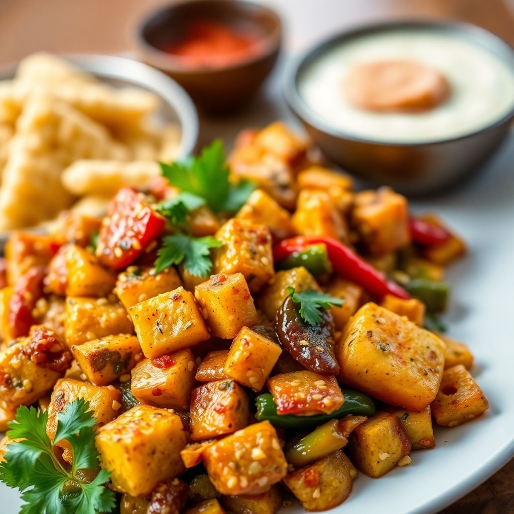 Biryani-Reispfanne mit Paneer und Cashewkernen