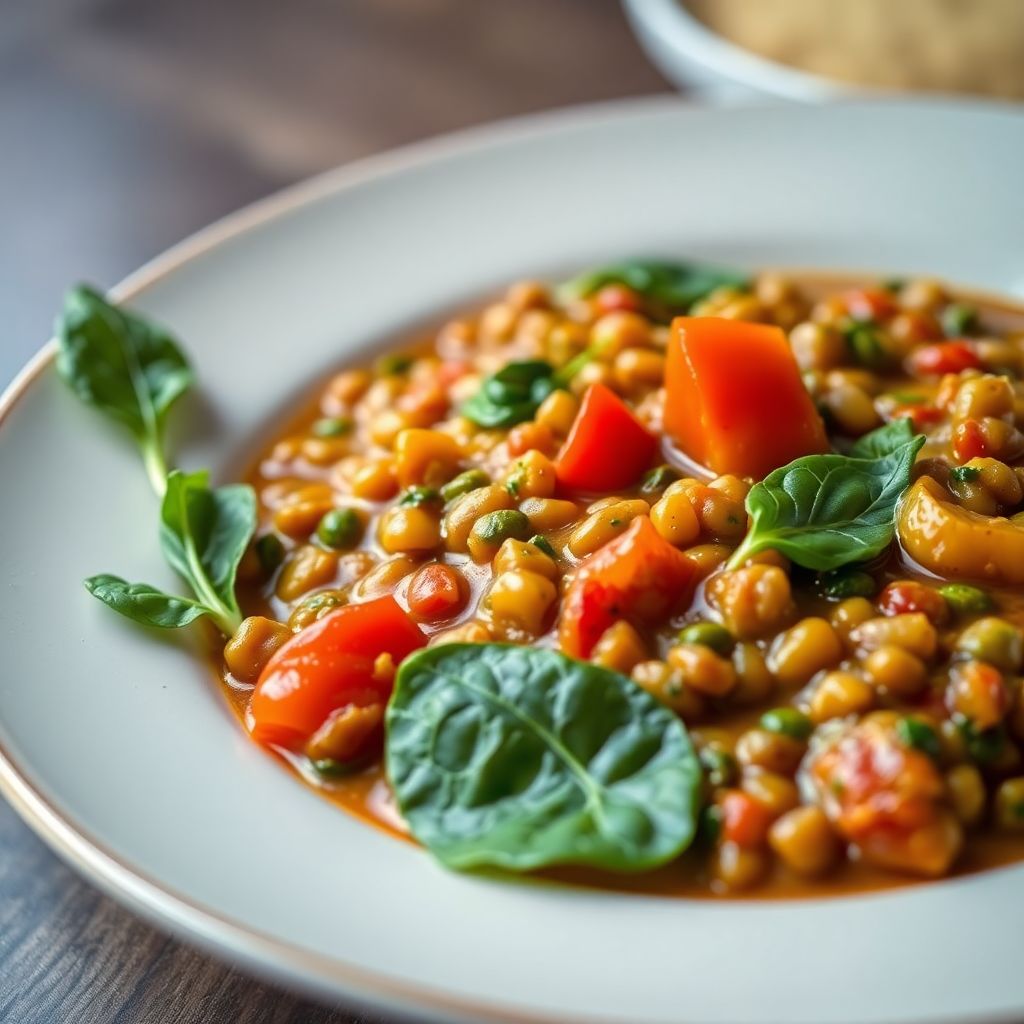 Aromatisches Linsen-Dal mit Tomaten und Spinatblättern