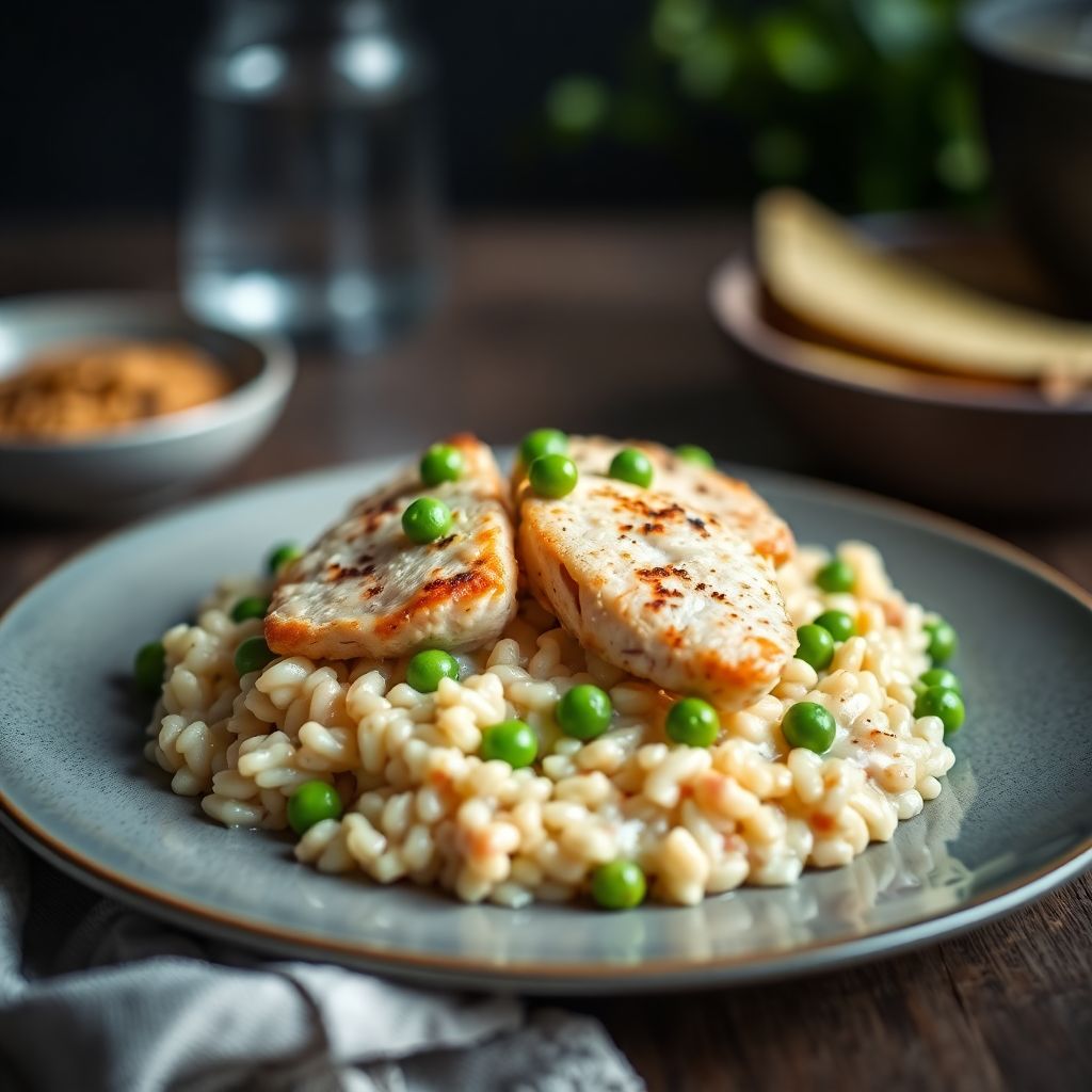 Cremiges Risotto mit Hähnchenbrust und Erbsen