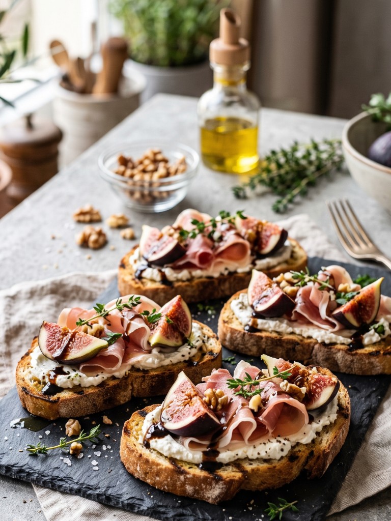 Knusprige Bruschetta mit Parmaschinken und Feigen
