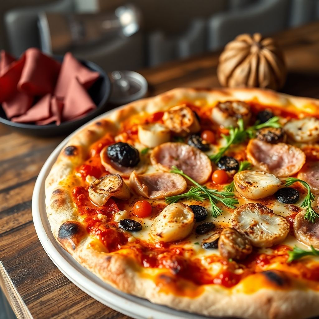 Klassische Steinofen-Pizza mit Veggie-Aufschnitt und Artischocken