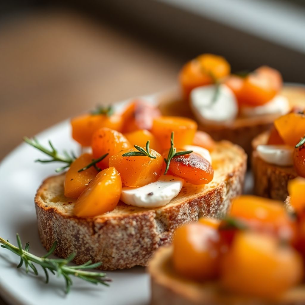 Knusprige Bruschetta mit Ziegenkäse und Rosmarin-Aprikosen