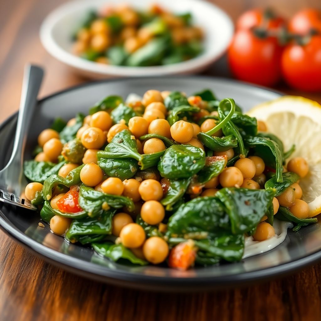 Kichererbsen-Spinat-Pfanne mit Tomaten
