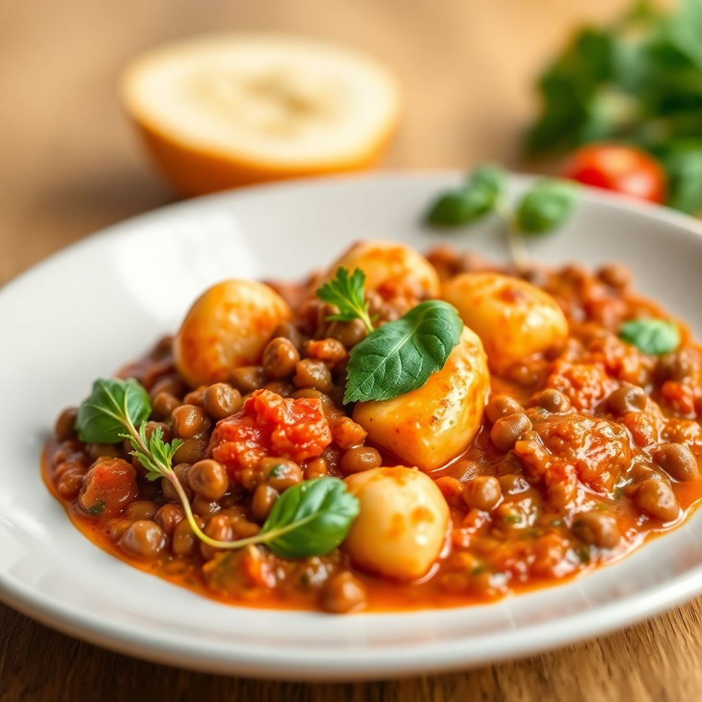 Gnocchi in Tomaten-Linsen-Sauce