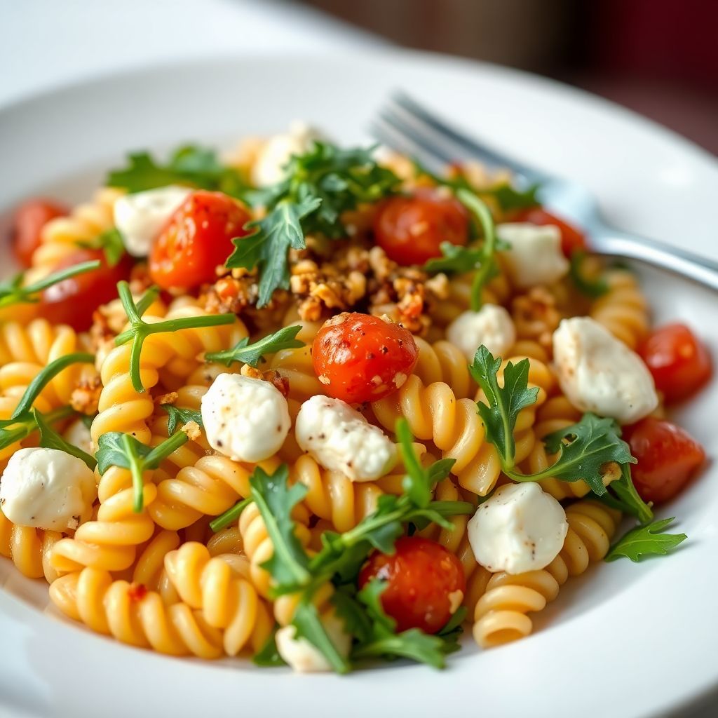 Mediterraner Nudelsalat mit Rucola