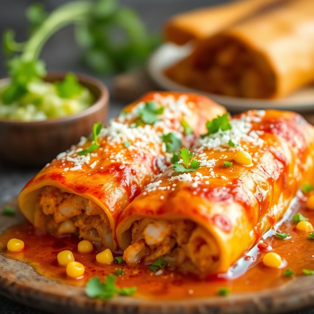 Enchiladas überbacken mit Hähnchen und Mais