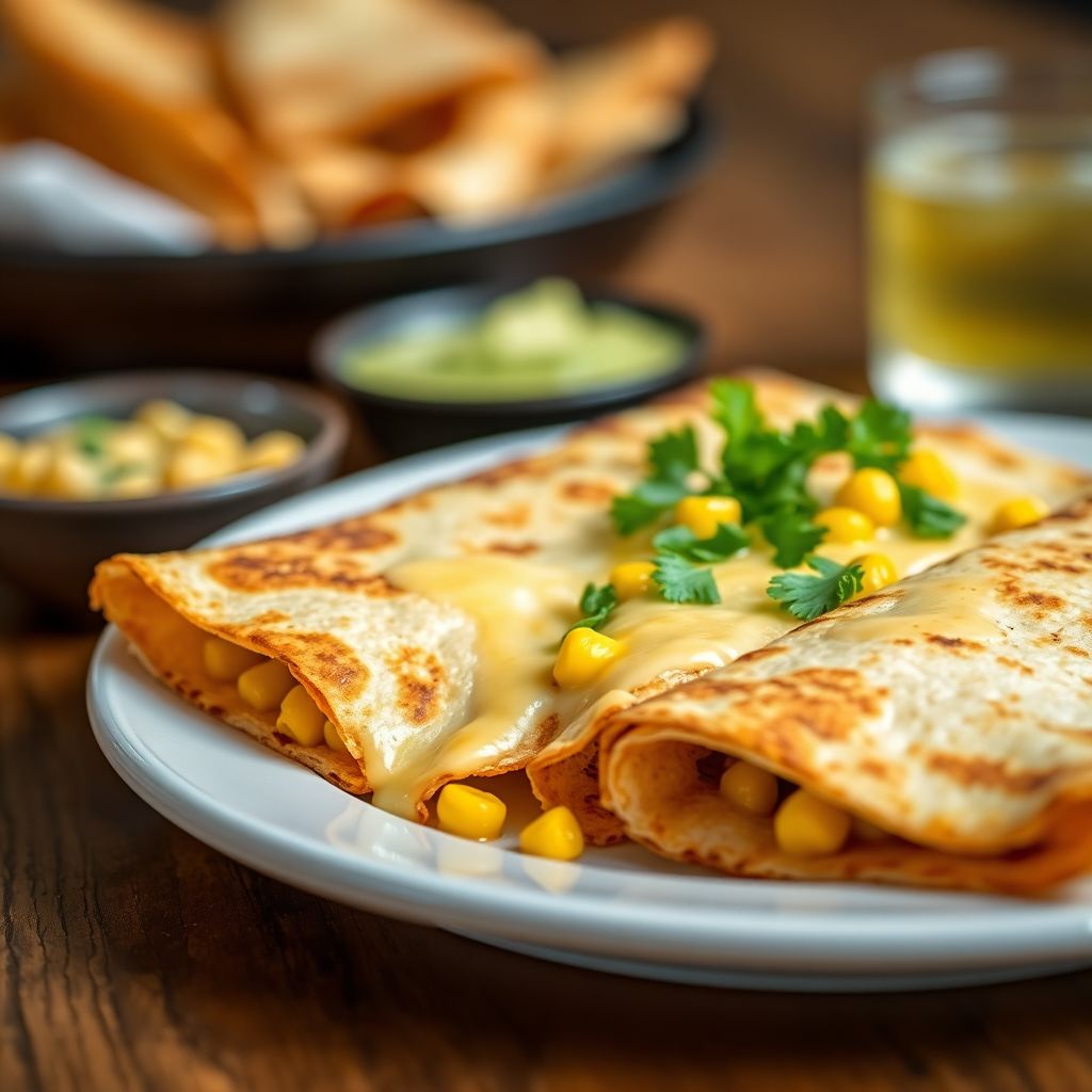 Knusprige Quesadillas mit veganem Käseschmelz und Mais
