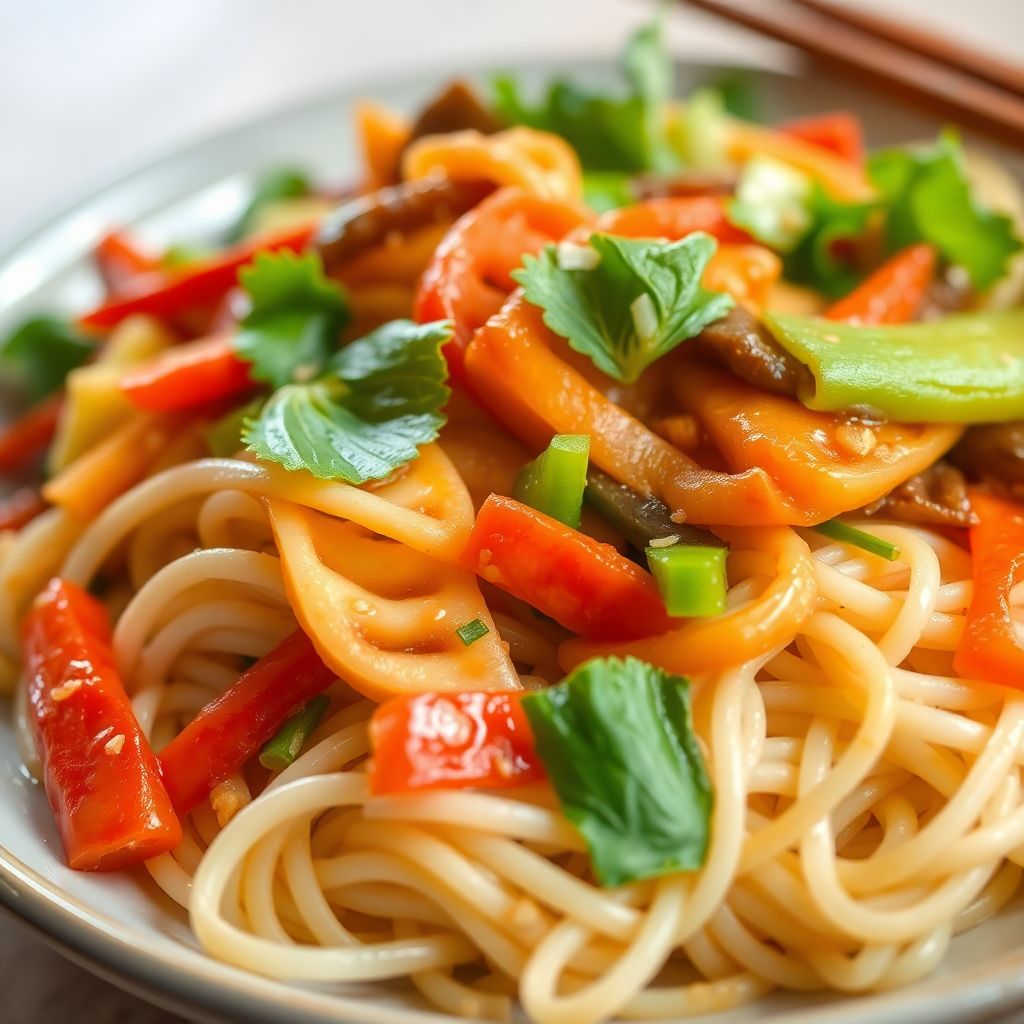 Asiatische Reisnudel-Gemüse-Pfanne