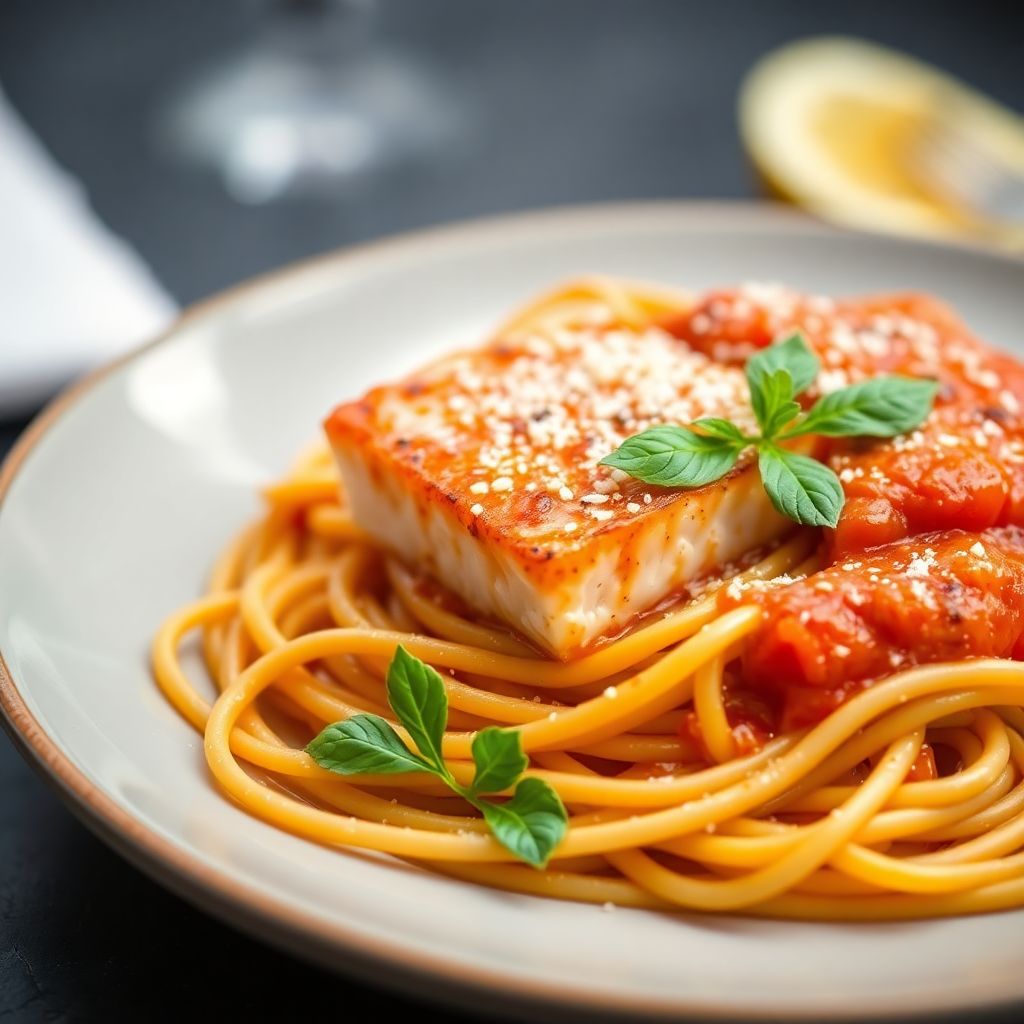Lachs-Pasta in Tomaten-Sahnesauce