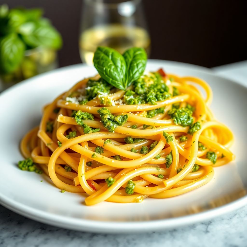 Pasta mit frischem Basilikumpesto