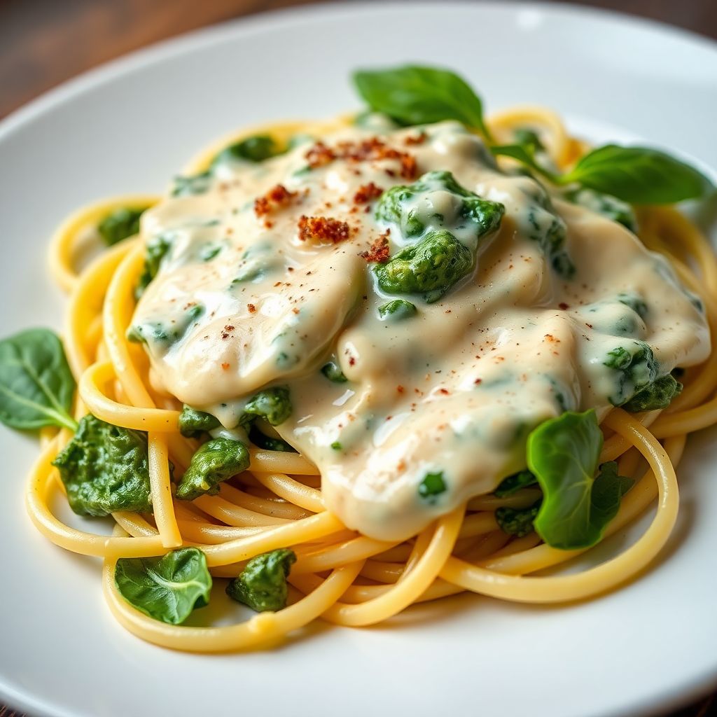 Nudeln mit Spinat-Rahm-Sauce
