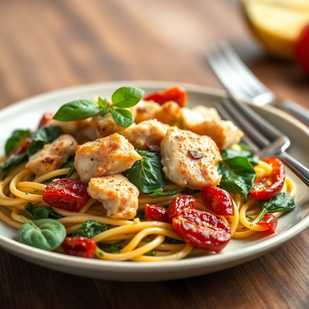 Pasta mit getrockneten Tomaten & Huhn
