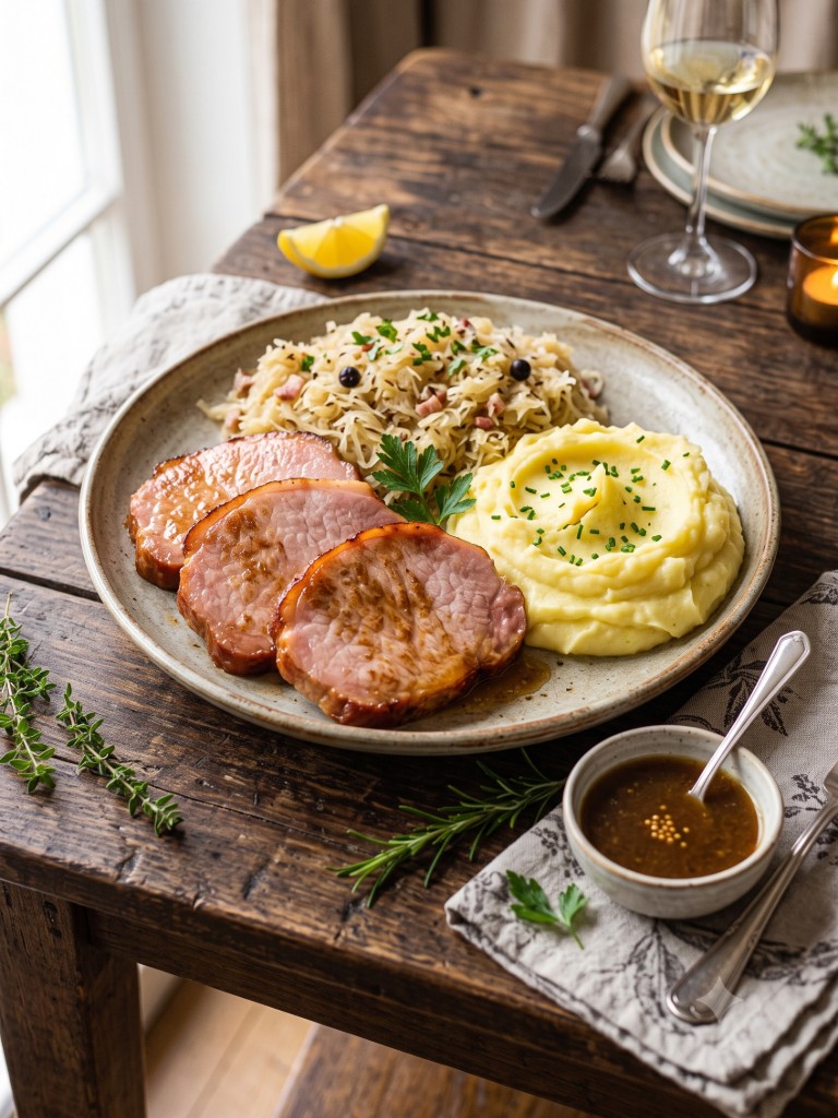 Kasseler mit Sauerkraut und Püree