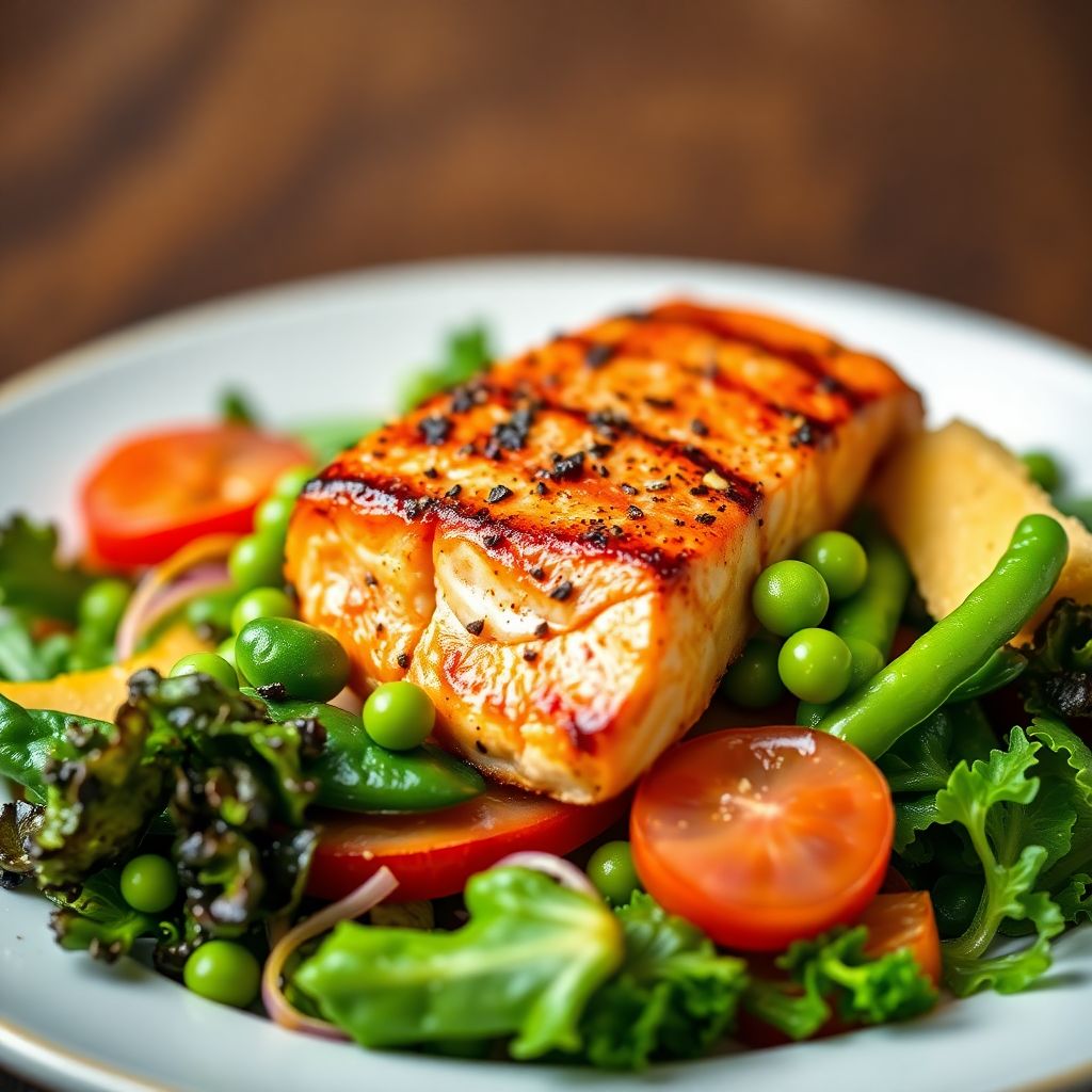 Kunterbunte Gemüse-Bowl mit gegrilltem Lachs und Edamame