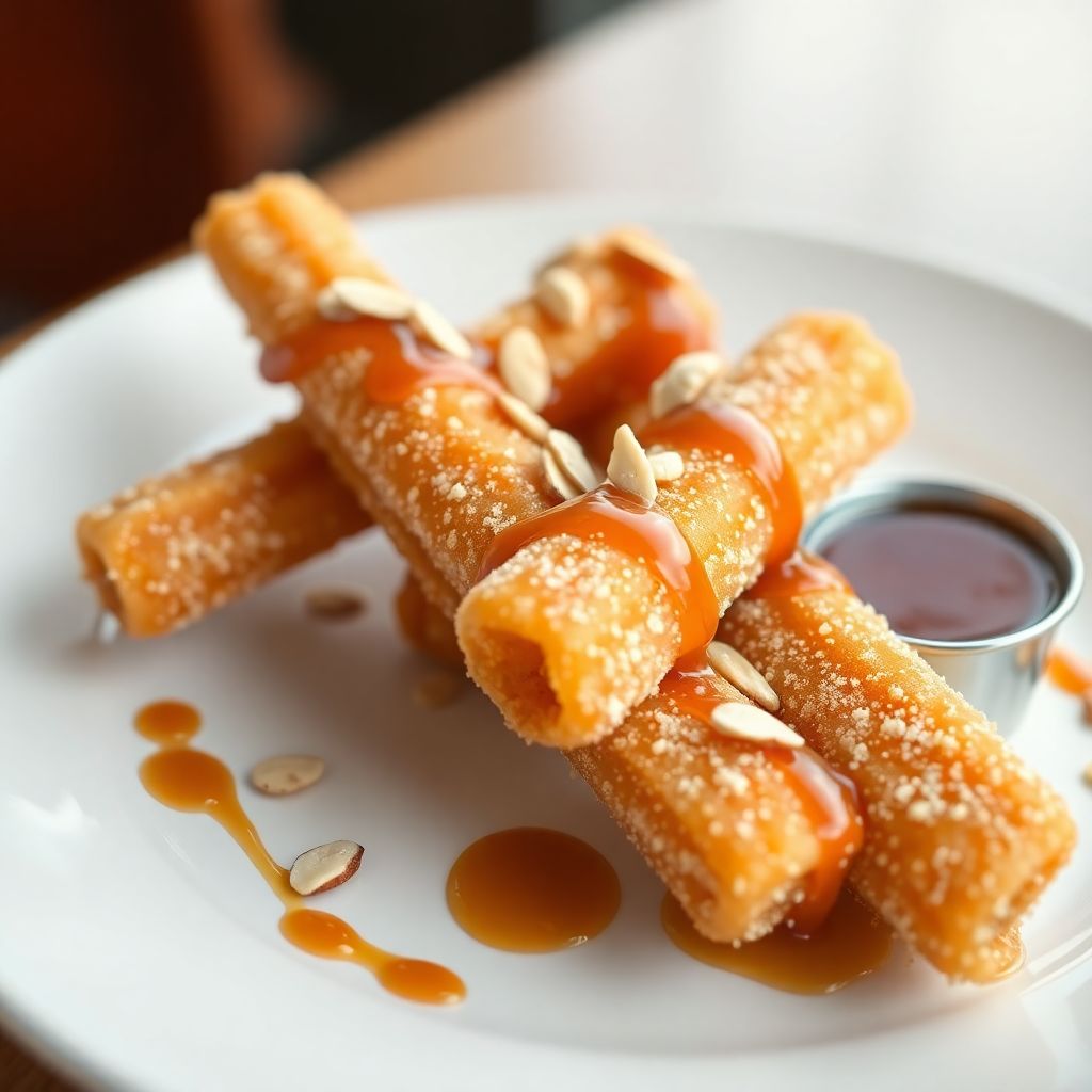 Süße Tapas: Churros mit Karamellsauce und Mandeln