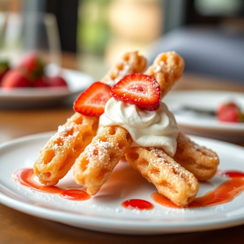 Süße Tapas: Churros mit Kokoscreme und Erdbeeren