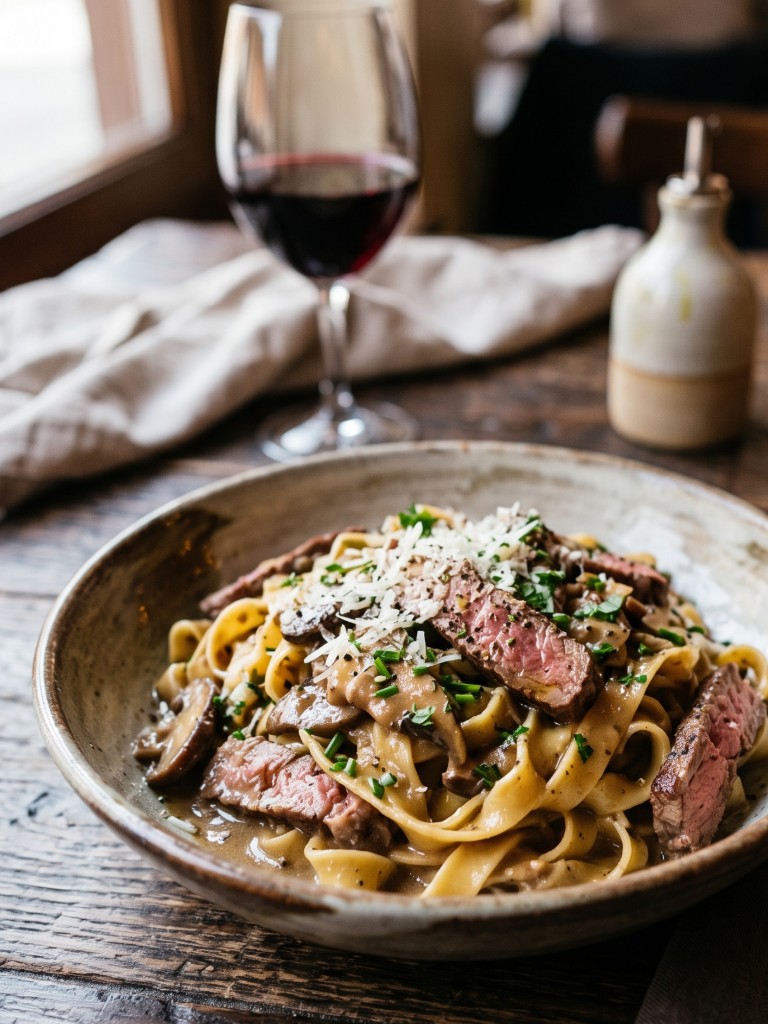 Pasta mit Rinderfilet & Champignons