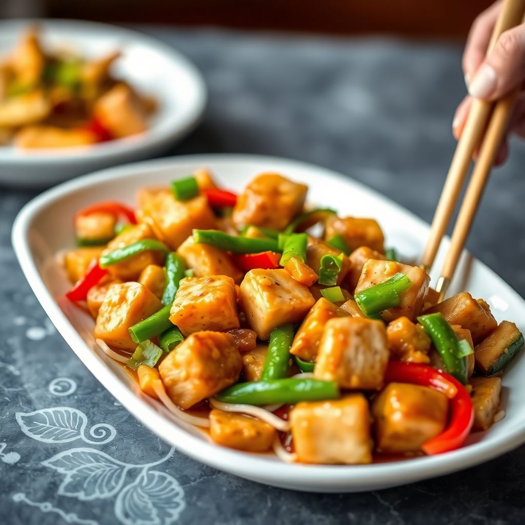 Tofu-Gemüse-Pfanne in Erdnusssauce