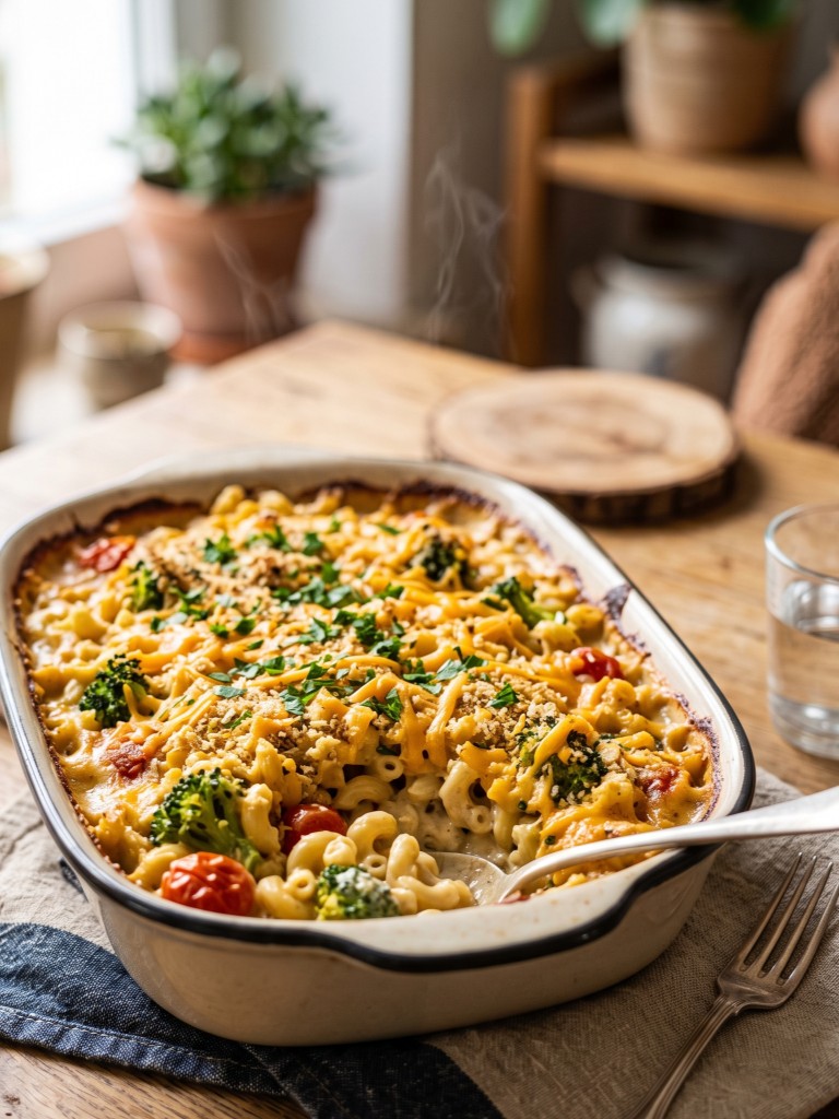 Veganer Nudel-Käse-Auflauf